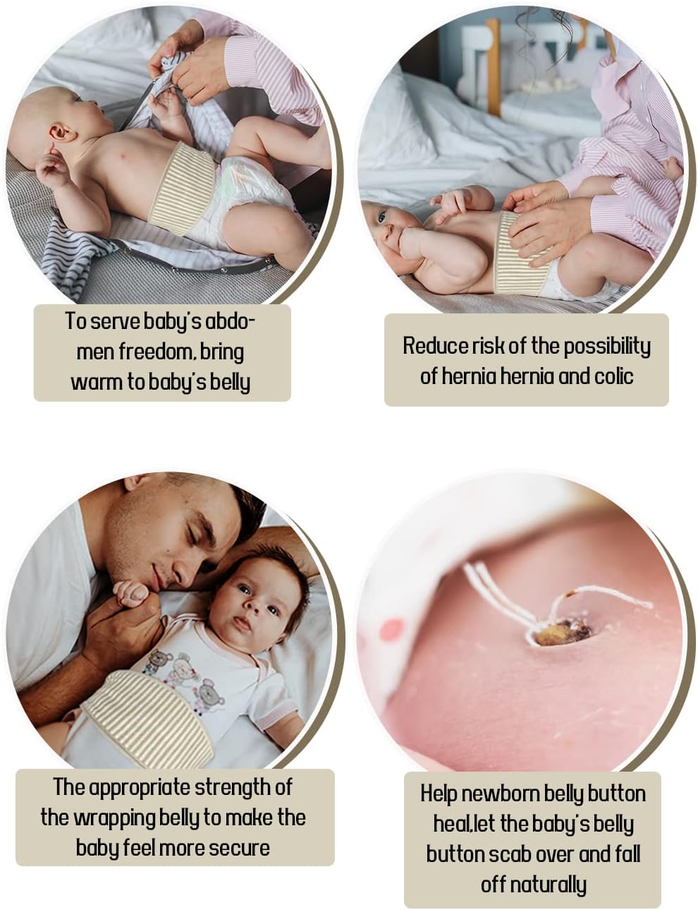 Topwon Umbilical Cord Cover for Newborn Baby Belly Button Band, 4 Pack Cotton Belly Binder Hernia Care Navel Truss Wrap New Born Must Have Shower Gift - Image 3
